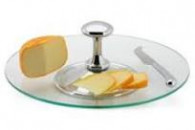 Taca szklana okrągła 30cm na sery z nożykiem Re