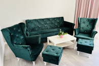 Sofa, 2 fotele USZAKI, 2 pufy